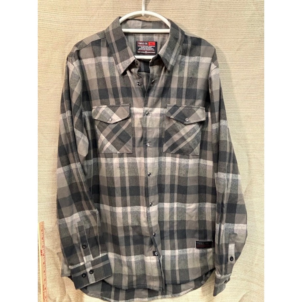 Troll Co Dirty Hands Clean Money Grey Plaid Flannel Snap Button Shirt Mens XL